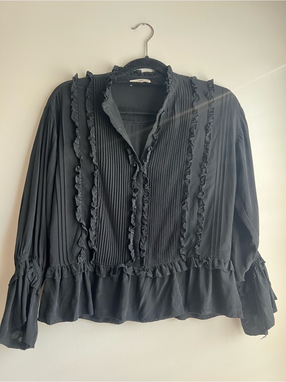 Ulla Johnson Black Ruffle Pleated Blouse 100% silk